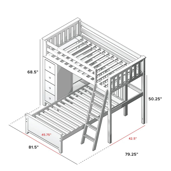 Jackpot Deluxe Leg Loft Bed Storage + Twin Bed