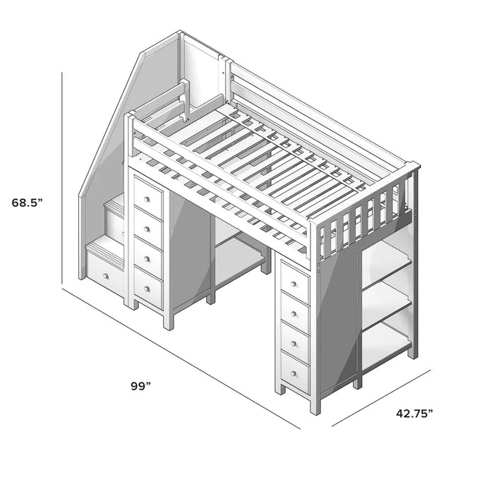 Jackpot Deluxe Staircase Loft Bed Storage + Storage