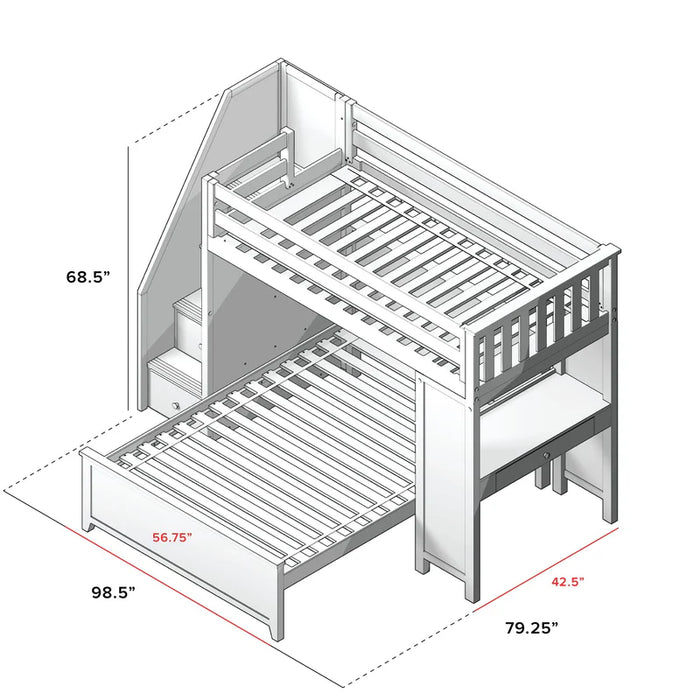 Jackpot Deluxe Staircase Loft Bed Desk + Full Bed