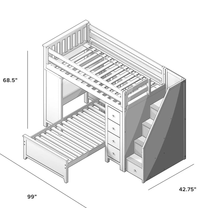 Jackpot Deluxe Staircase Loft Bed Desk + Dresser, Twin