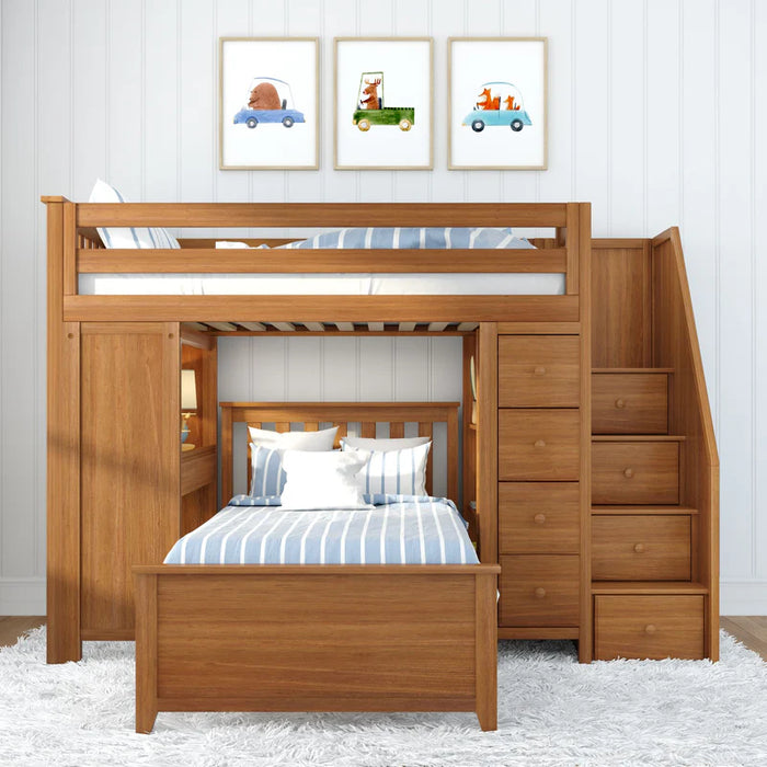Jackpot Deluxe Staircase Loft Bed Desk + Dresser, Twin