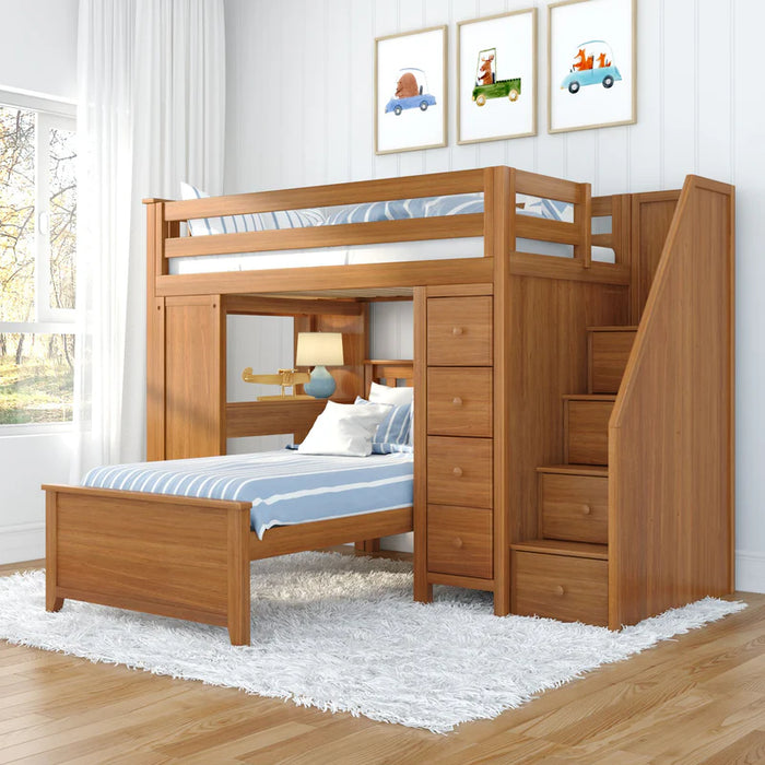 Jackpot Deluxe Staircase Loft Bed Desk + Dresser, Twin