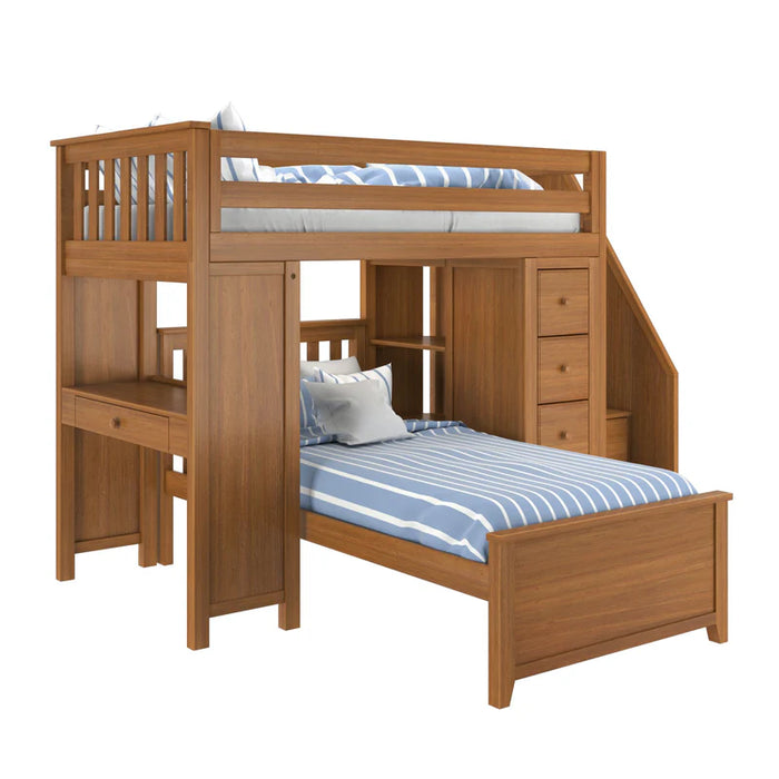 Jackpot Deluxe Staircase Loft Bed Desk + Dresser, Twin