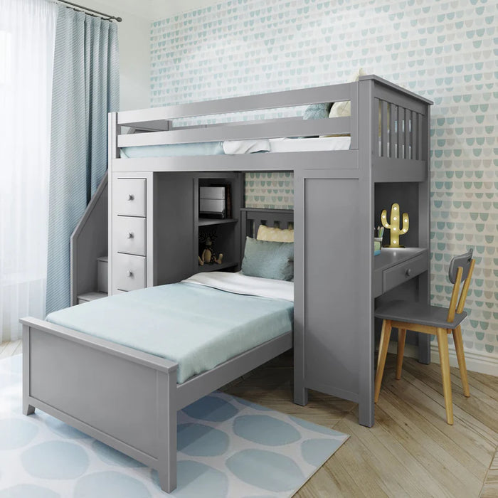 Jackpot Deluxe Staircase Loft Bed Desk + Dresser, Twin