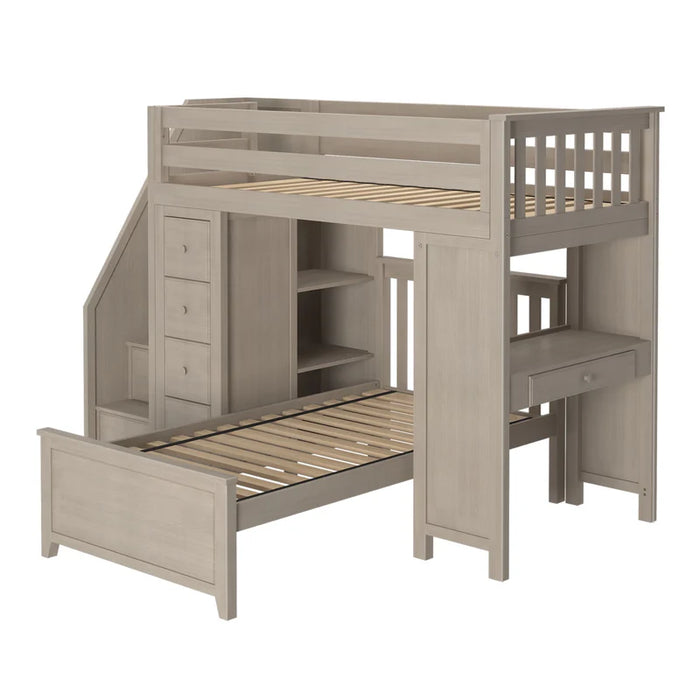 Jackpot Deluxe Staircase Loft Bed Desk + Dresser, Twin
