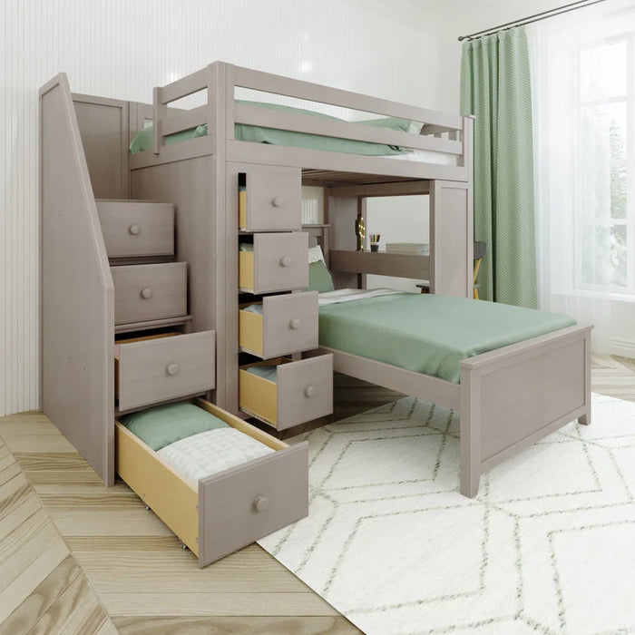 Jackpot Deluxe Staircase Loft Bed Desk + Dresser, Twin