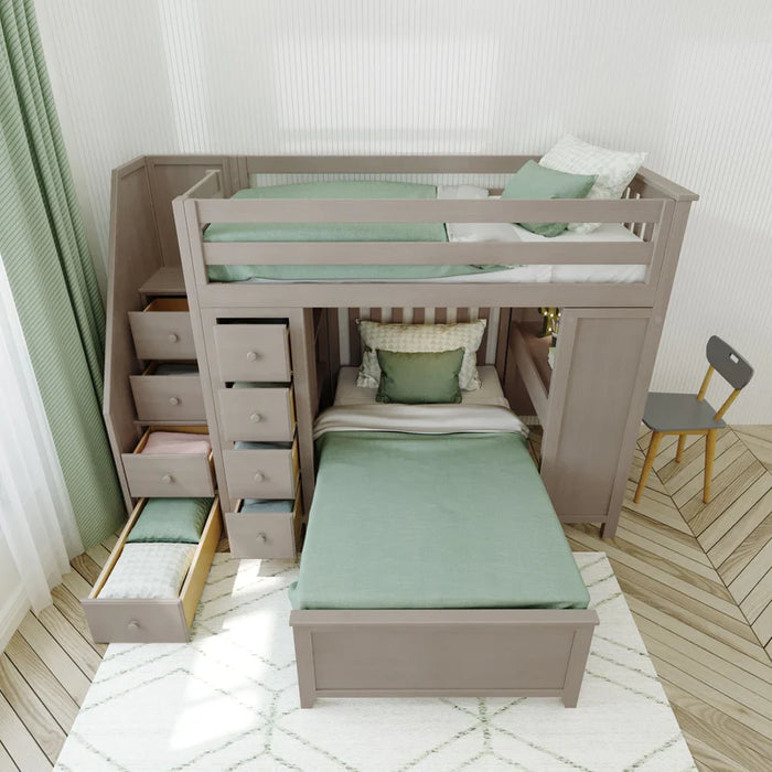 Jackpot Deluxe Staircase Loft Bed Desk + Dresser, Twin