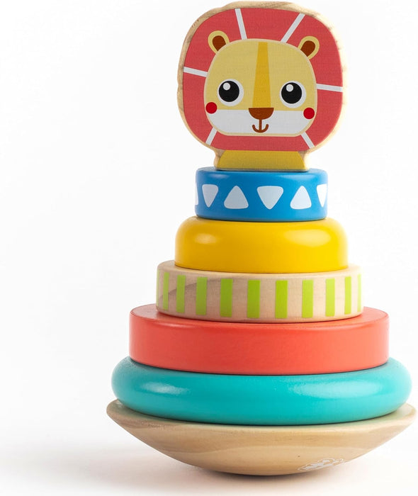 Jasey's Toy Chest Wooden Lion Stacking Rings | 7-Piece Wooden Stacker Toy with Colorful Rings & Lion Topper | Educational Toy for Toddlers Ages 12+ Months