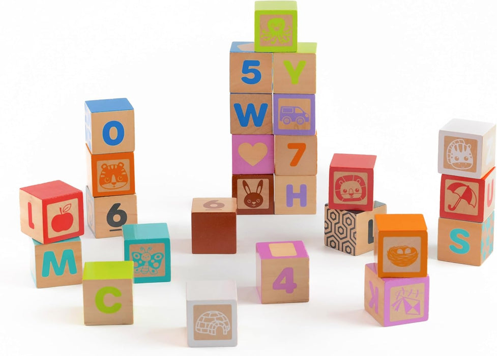 Jasey's Toy Chest 26-Piece Wooden ABC Block Set - Uppercase Letters, Numbers & Animal Matching - Chunky Wooden Blocks for Toddlers Ages 12+ Months