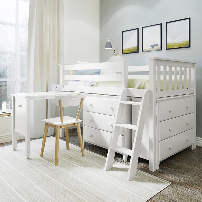 Jackpot Deluxe Twin Storage Loft Bed with Two Dressers and Desk