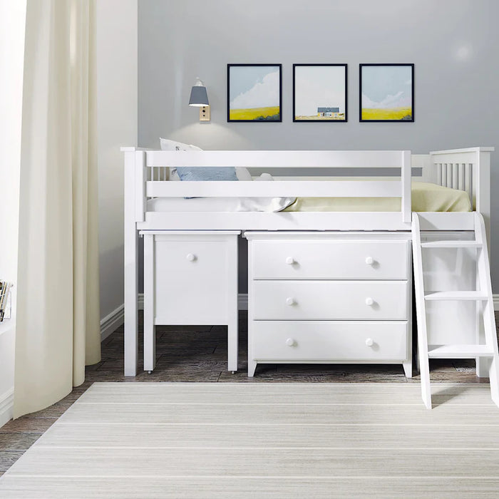 Jackpot Deluxe Twin Storage Loft Bed with Two Dressers and Desk