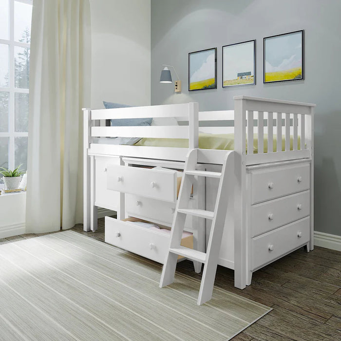 Jackpot Deluxe Twin Storage Loft Bed with Two Dressers and Desk