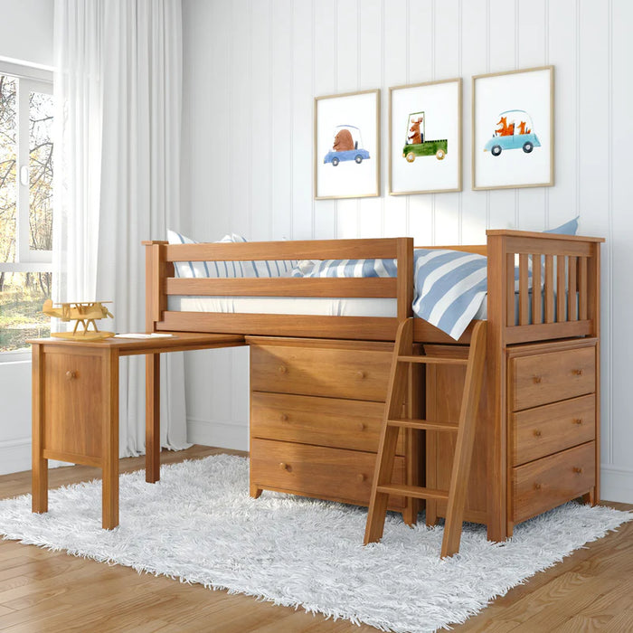 Jackpot Deluxe Twin Storage Loft Bed with Two Dressers and Desk