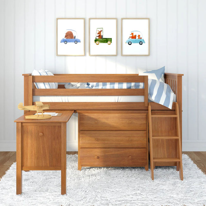 Jackpot Deluxe Twin Storage Loft Bed with Two Dressers and Desk