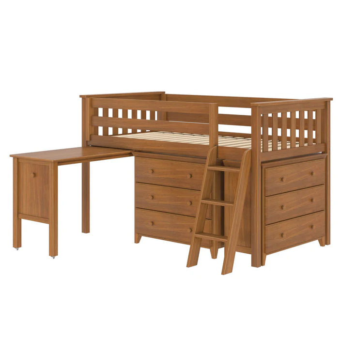 Jackpot Deluxe Twin Storage Loft Bed with Two Dressers and Desk