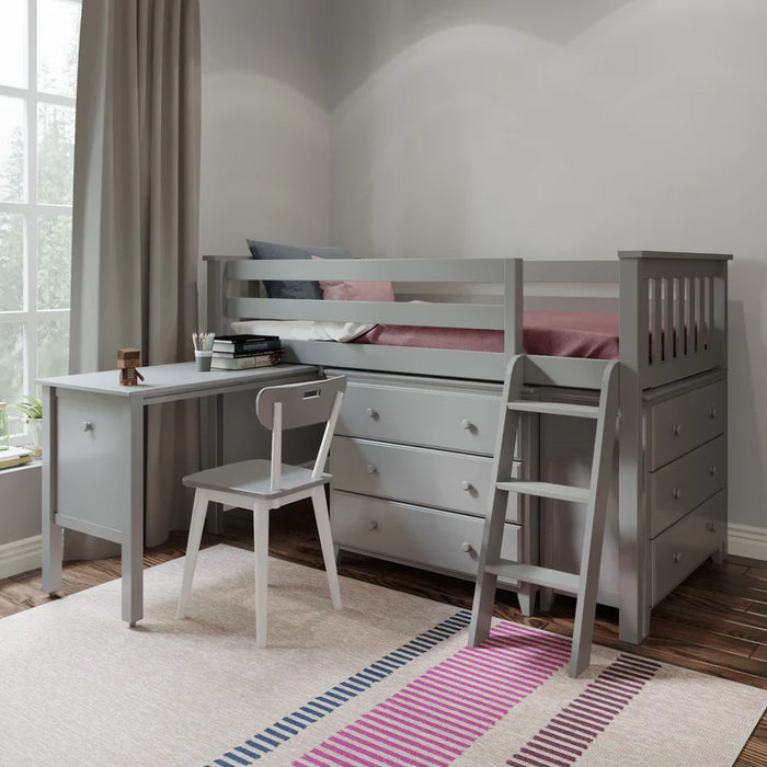 Jackpot Deluxe Twin Storage Loft Bed with Two Dressers and Desk