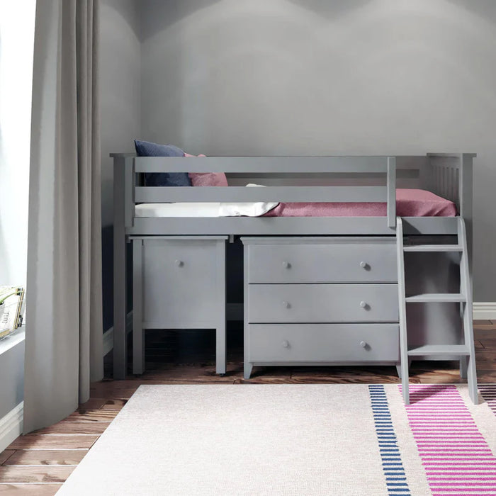 Jackpot Deluxe Twin Storage Loft Bed with Two Dressers and Desk