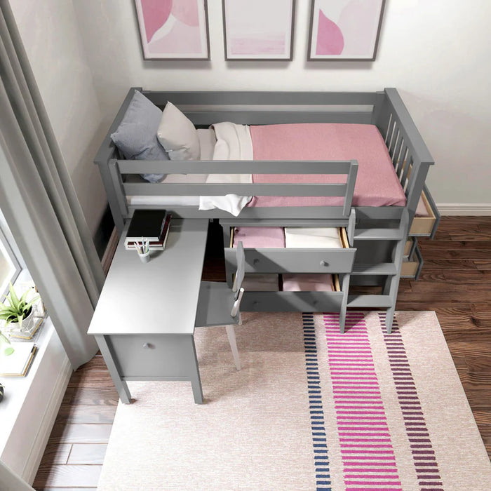 Jackpot Deluxe Twin Storage Loft Bed with Two Dressers and Desk