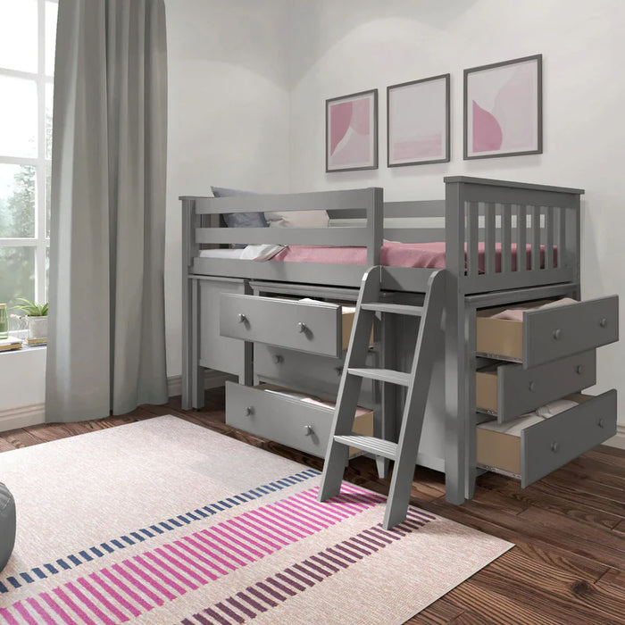 Jackpot Deluxe Twin Storage Loft Bed with Two Dressers and Desk