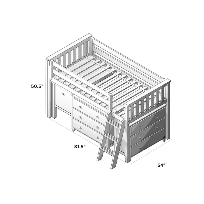 Jackpot Deluxe Twin Storage Loft Bed with Two Dressers and Desk