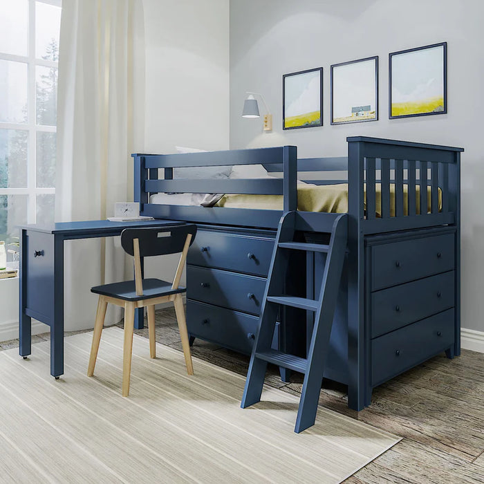 Jackpot Deluxe Twin Storage Loft Bed with Two Dressers and Desk
