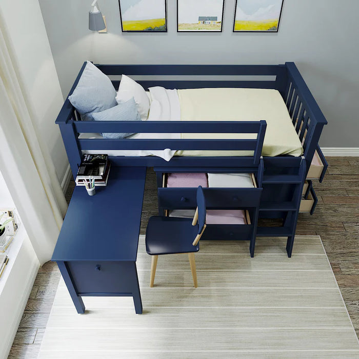 Jackpot Deluxe Twin Storage Loft Bed with Two Dressers and Desk