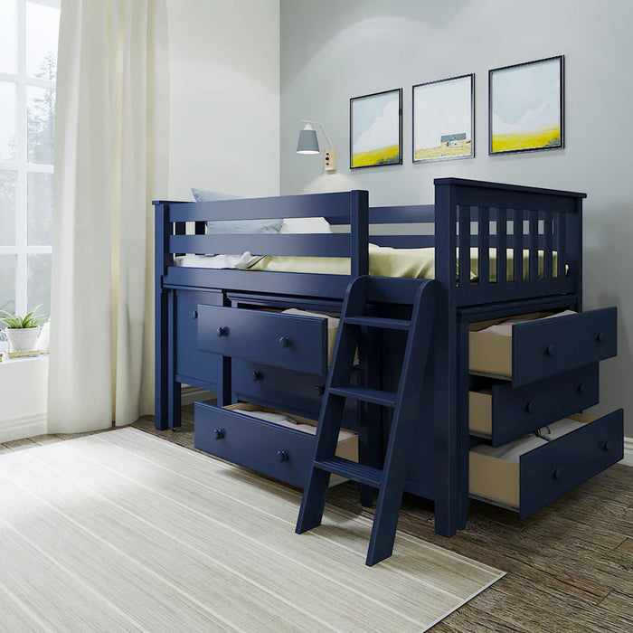Jackpot Deluxe Twin Storage Loft Bed with Two Dressers and Desk