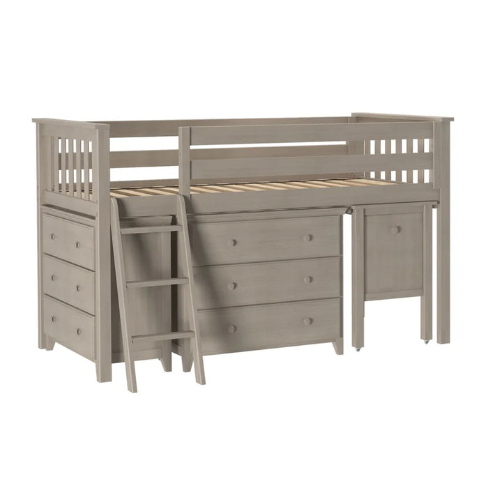 Jackpot Deluxe Twin Storage Loft Bed with Two Dressers and Desk