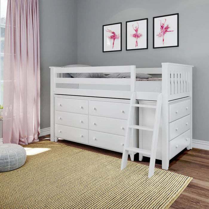 Jackpot Deluxe Twin Storage Loft Bed with Two Dressers