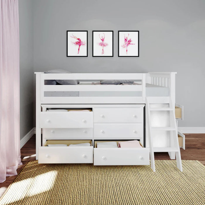 Jackpot Deluxe Twin Storage Loft Bed with Two Dressers