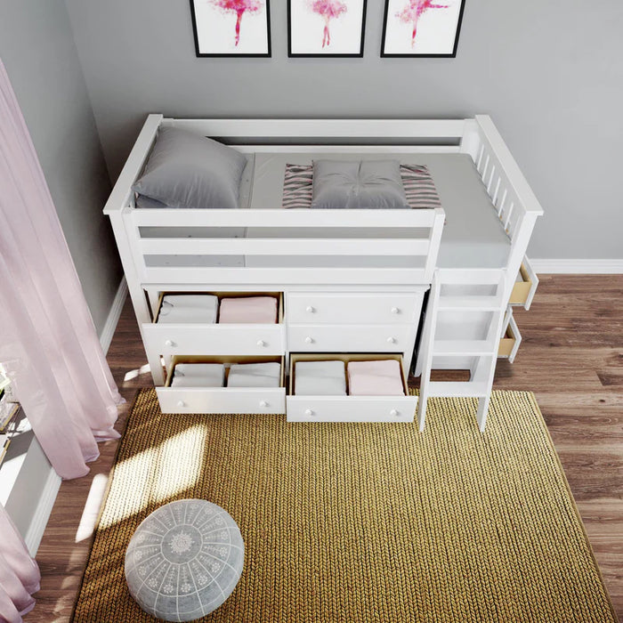 Jackpot Deluxe Twin Storage Loft Bed with Two Dressers