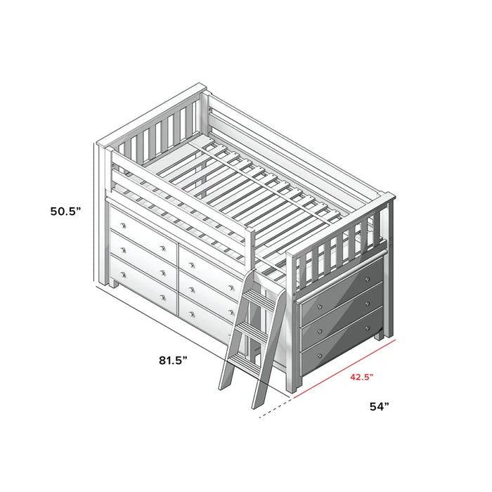 Jackpot Deluxe Twin Storage Loft Bed with Two Dressers