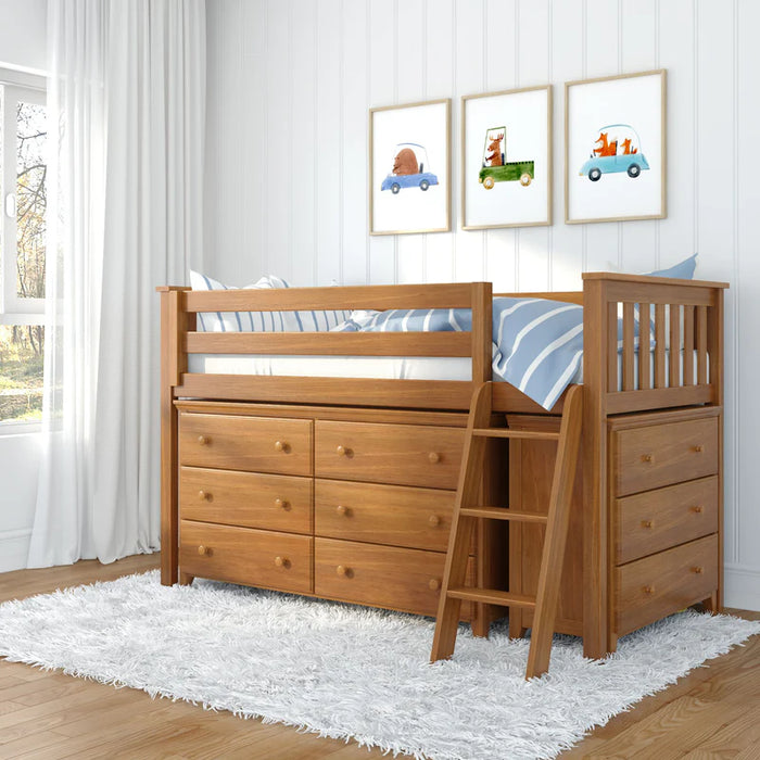 Jackpot Deluxe Twin Storage Loft Bed with Two Dressers