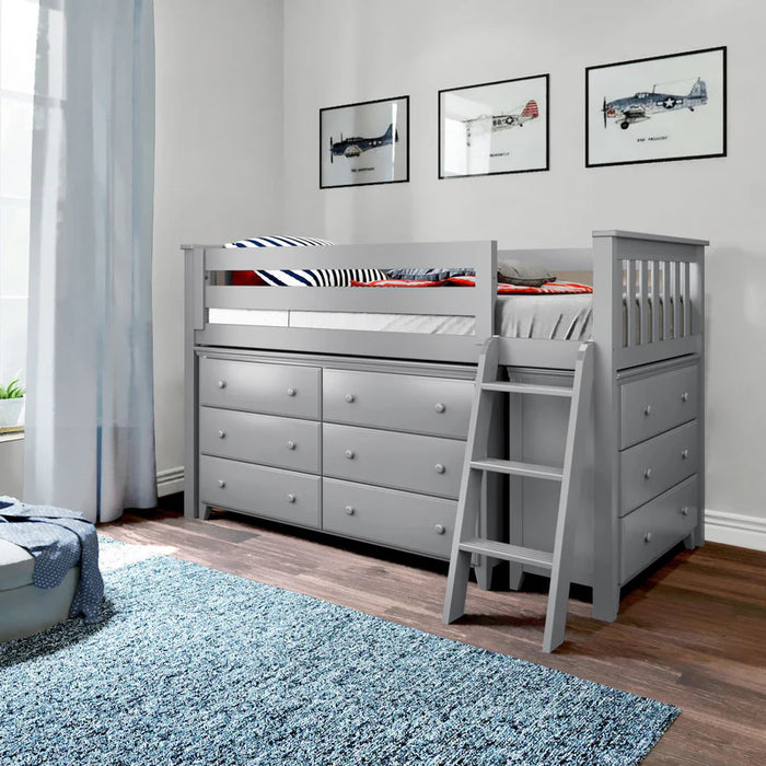 Jackpot Deluxe Twin Storage Loft Bed with Two Dressers