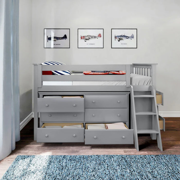 Jackpot Deluxe Twin Storage Loft Bed with Two Dressers