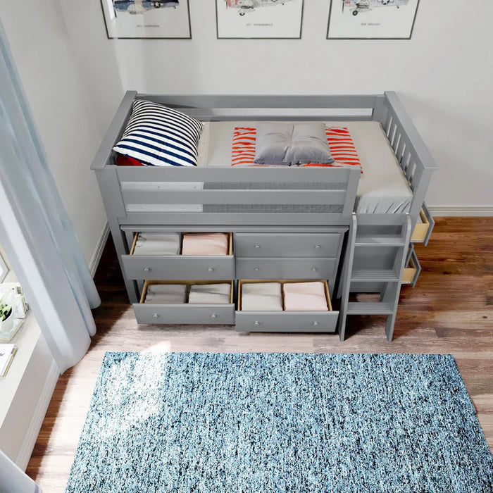 Jackpot Deluxe Twin Storage Loft Bed with Two Dressers