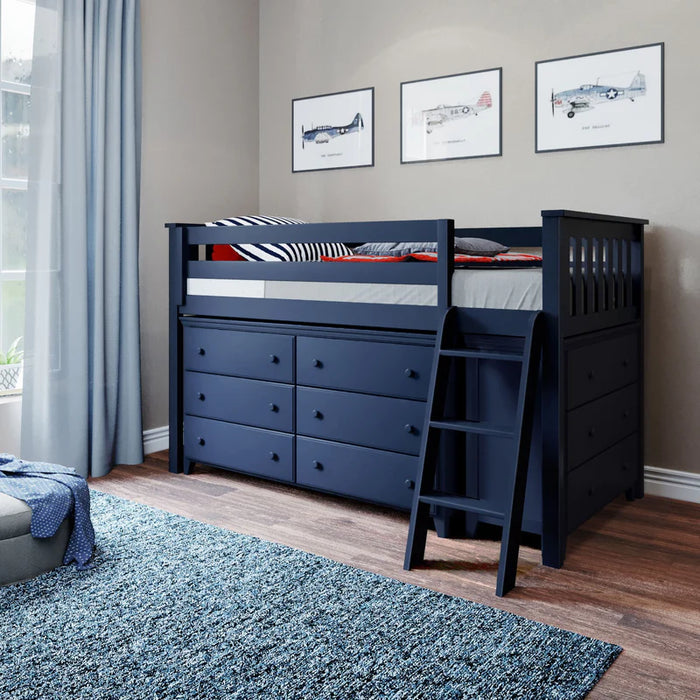 Jackpot Deluxe Twin Storage Loft Bed with Two Dressers