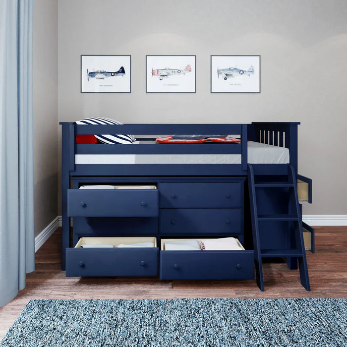 Jackpot Deluxe Twin Storage Loft Bed with Two Dressers