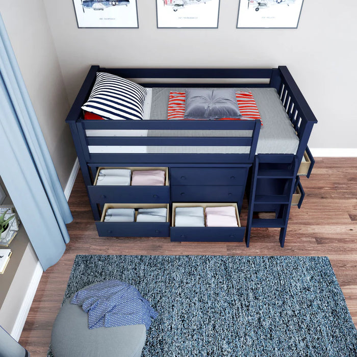 Jackpot Deluxe Twin Storage Loft Bed with Two Dressers