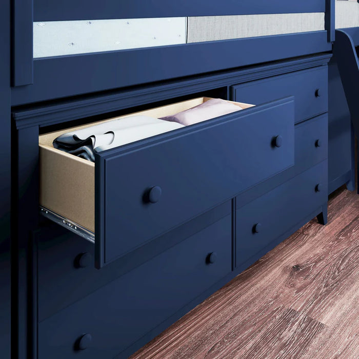 Jackpot Deluxe Twin Storage Loft Bed with Two Dressers