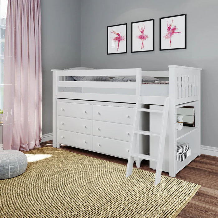Jackpot Deluxe Twin Storage Loft Bed with Dresser and Bookcase