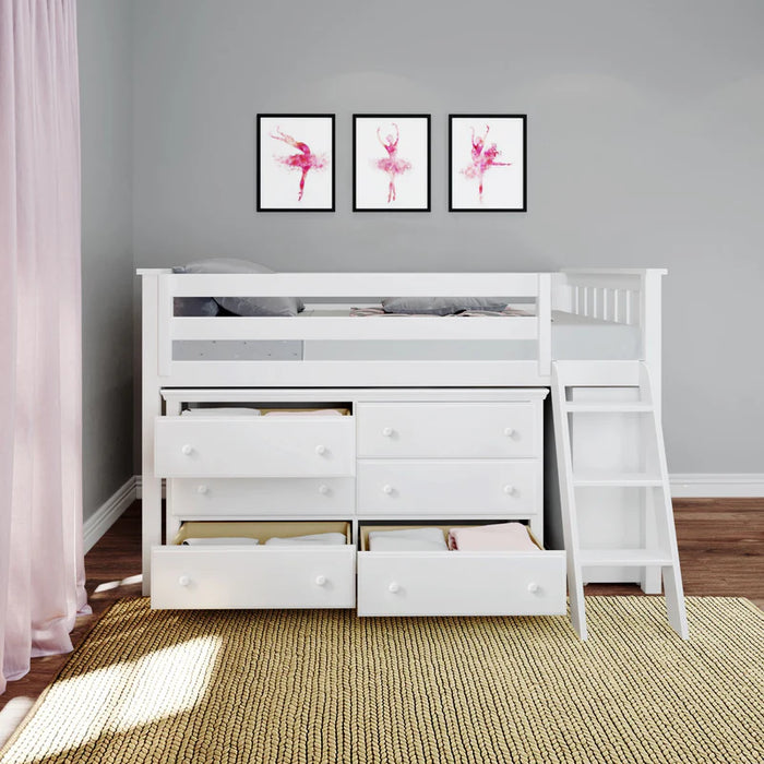 Jackpot Deluxe Twin Storage Loft Bed with Dresser and Bookcase