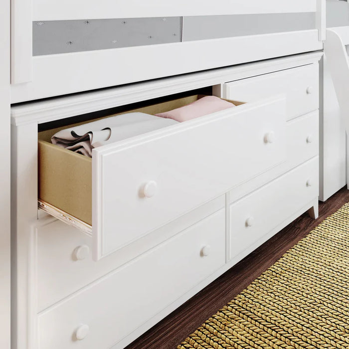 Jackpot Deluxe Twin Storage Loft Bed with Dresser and Bookcase