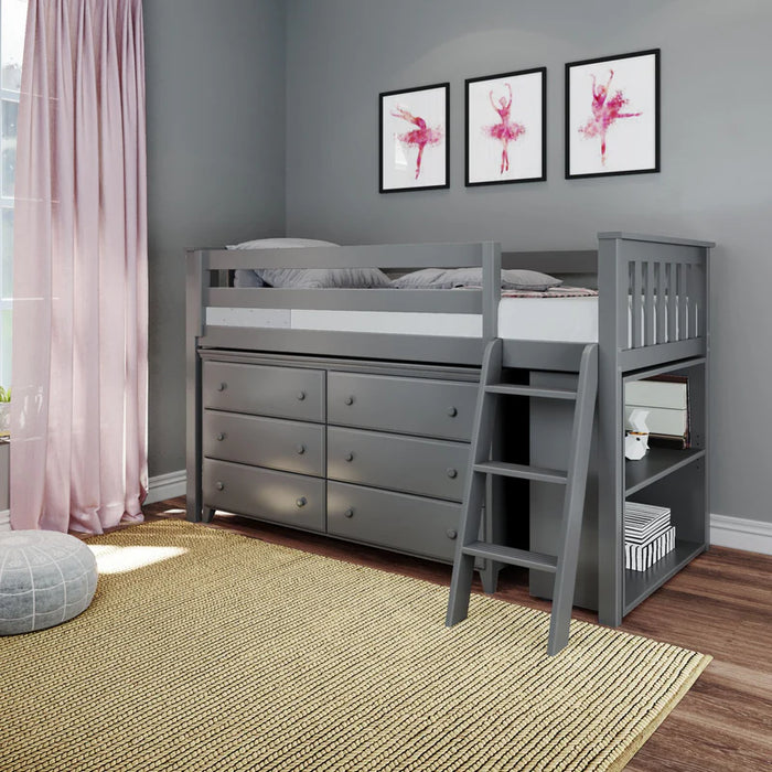 Jackpot Deluxe Twin Storage Loft Bed with Dresser and Bookcase