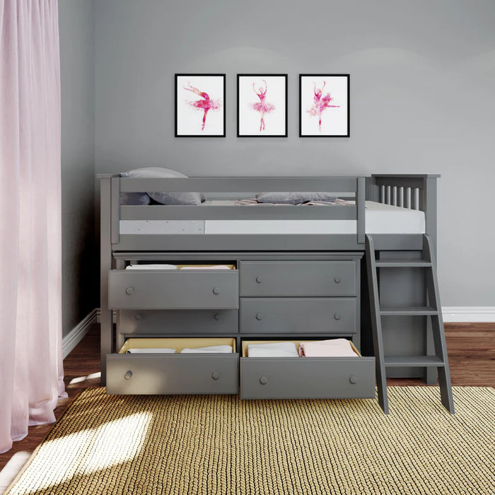 Jackpot Deluxe Twin Storage Loft Bed with Dresser and Bookcase
