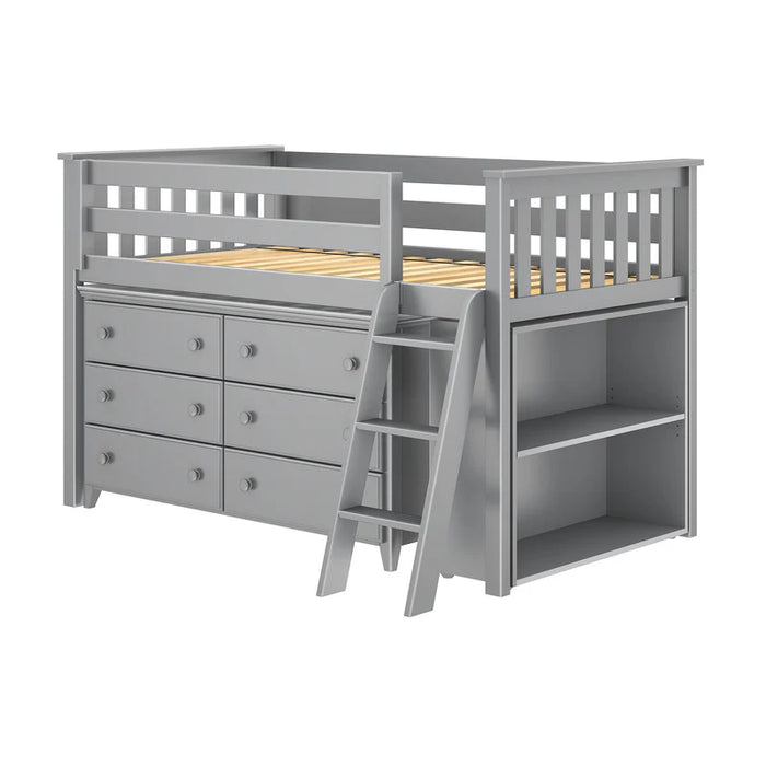 Jackpot Deluxe Twin Storage Loft Bed with Dresser and Bookcase