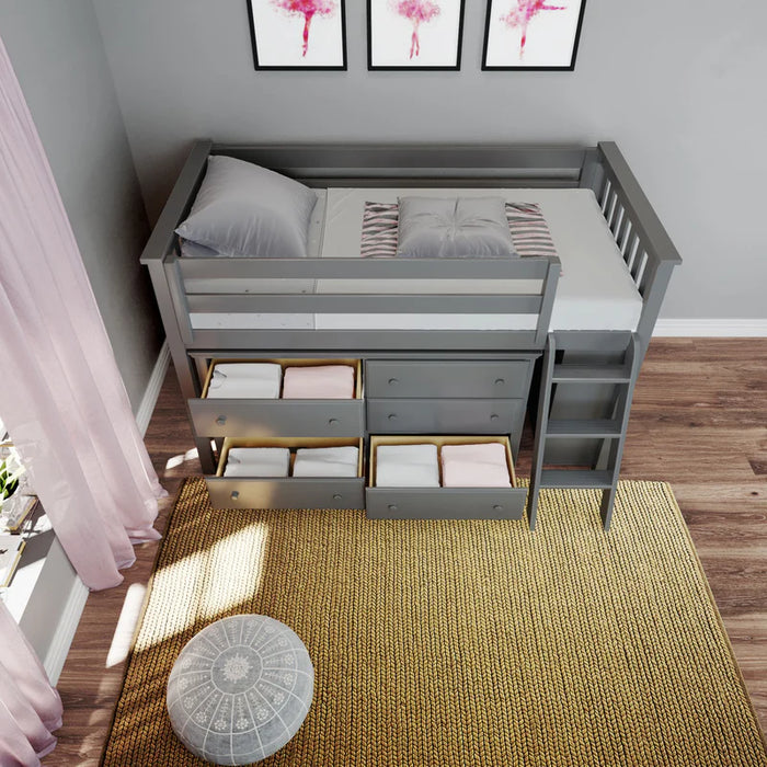 Jackpot Deluxe Twin Storage Loft Bed with Dresser and Bookcase