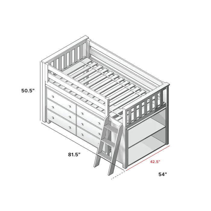 Jackpot Deluxe Twin Storage Loft Bed with Dresser and Bookcase