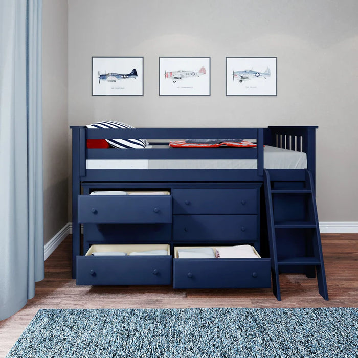 Jackpot Deluxe Twin Storage Loft Bed with Dresser and Bookcase