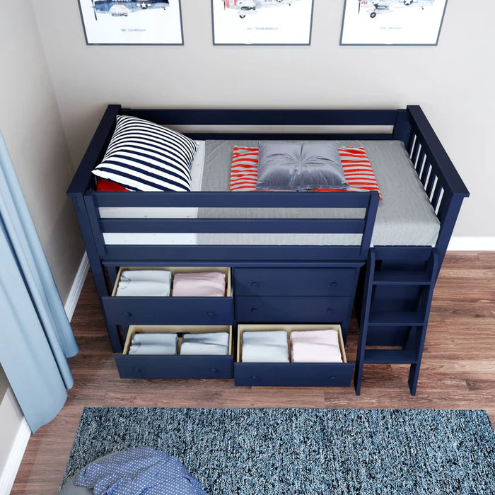 Jackpot Deluxe Twin Storage Loft Bed with Dresser and Bookcase